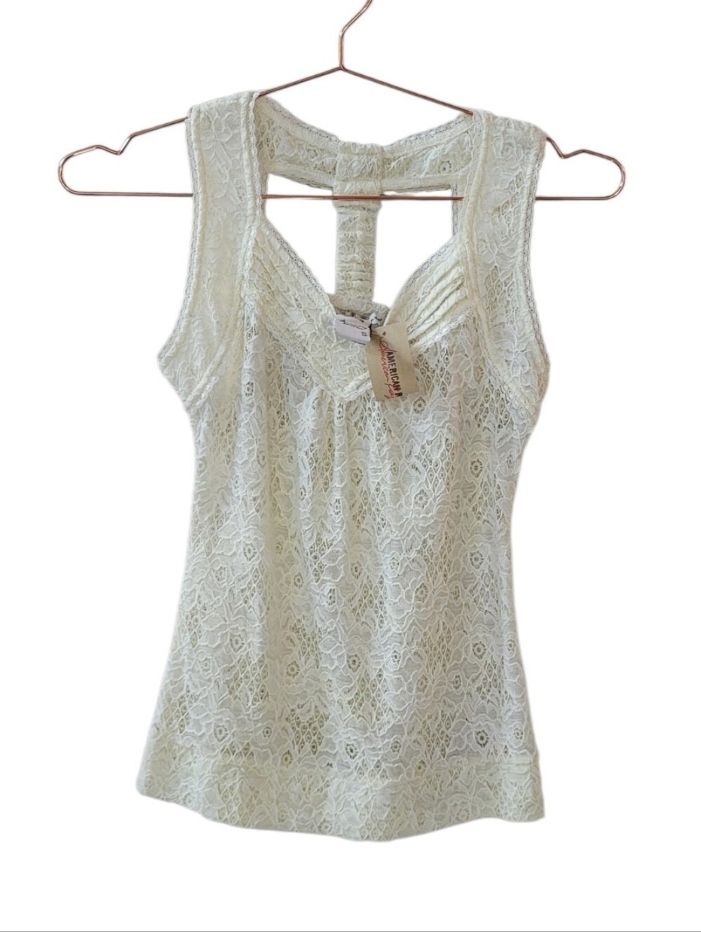 AMERICAN RAG Egret Ivory Lace T-Back Tank Top Size S